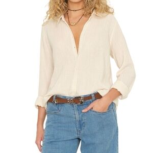 Xirena Scout Button-Down Shirt Oysterette Chelsea Gauze Cotton Top Luxe Blouse‎